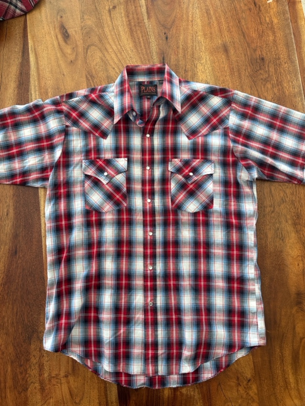 Red and Blue Plaid Short-Sleeve Western Shirt